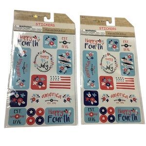 America Patriotic July 4th Stars Stripes Floral Stickers 8 Sheets 128 Total NEW